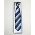 Men's Vito Rofolo From Italy Tie Hankie Gift Boxed 100% Silk VR-37 Blue/Tan Stripe