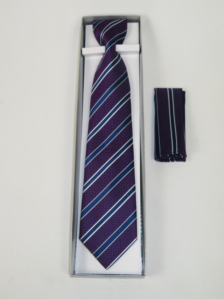 Men's Vito Rofolo From Italy Tie Hankie Gift Boxed 100% Silk VR-38 Plum Stripe