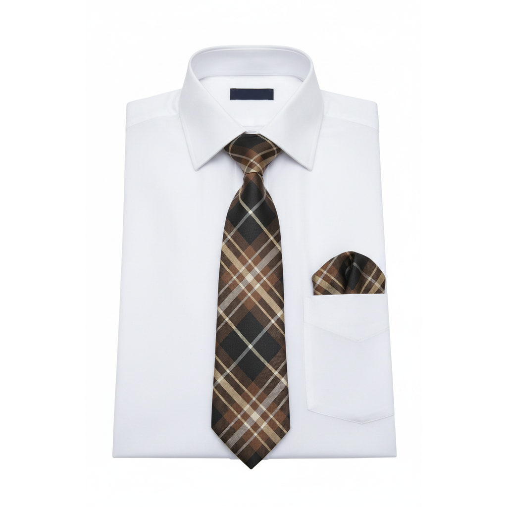 Men's Vito Rofolo From Italy Tie Hankie Gift Boxed 100% Silk VR-38 Brown Plaid