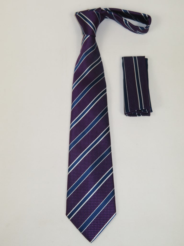 Men's Vito Rofolo From Italy Tie Hankie Gift Boxed 100% Silk VR-38 Plum Stripe