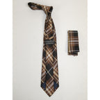 Men's Vito Rofolo From Italy Tie Hankie Gift Boxed 100% Silk VR-38 Brown Plaid