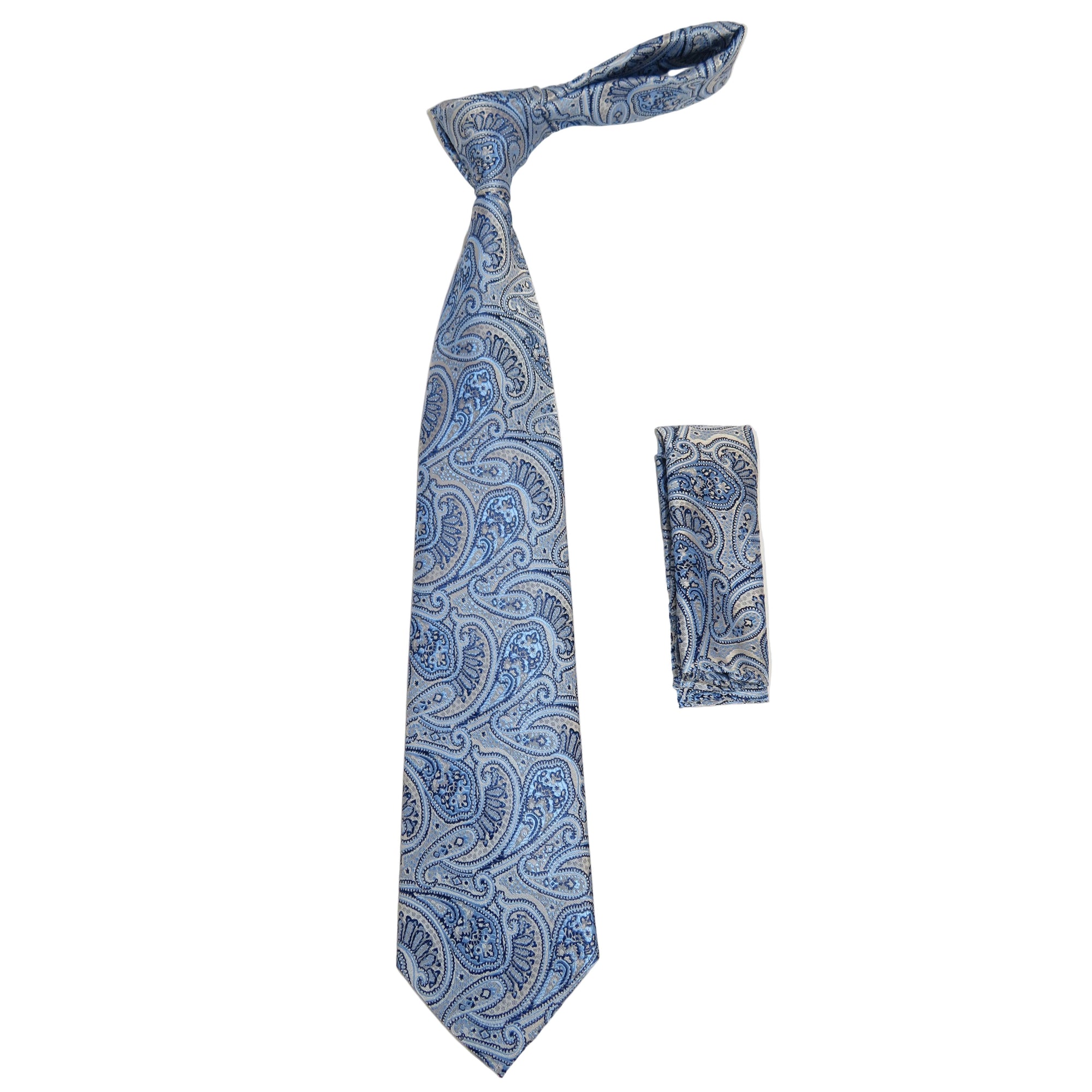 Men's Vito Rofolo From Italy Tie Hankie Gift Boxed 100% Silk VR-35 Blue Paisley
