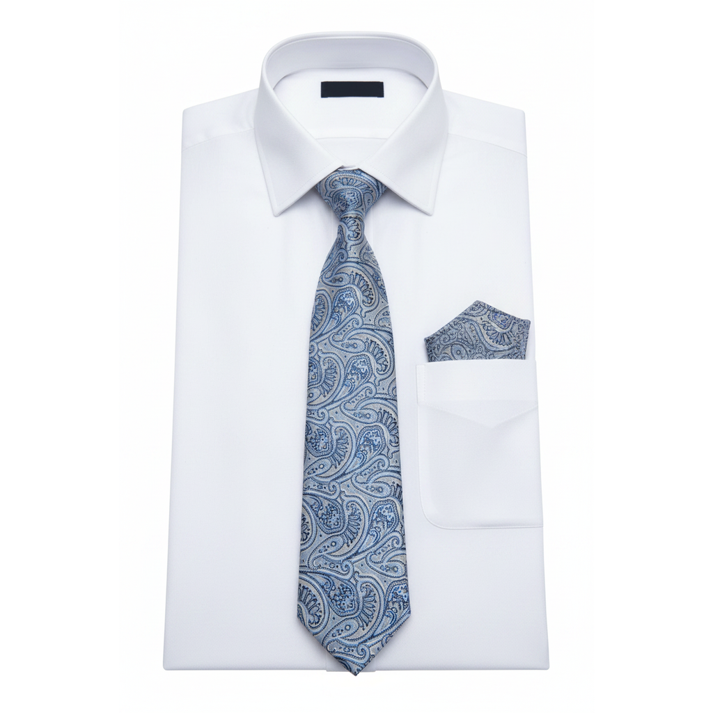 Men's Vito Rofolo From Italy Tie Hankie Gift Boxed 100% Silk VR-35 Blue Paisley