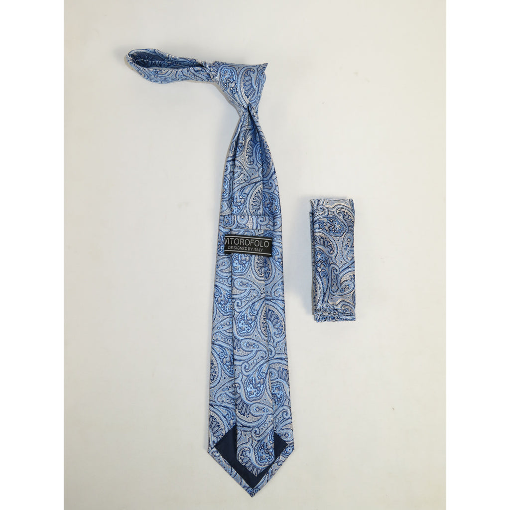 Men's Vito Rofolo From Italy Tie Hankie Gift Boxed 100% Silk VR-35 Blue Paisley