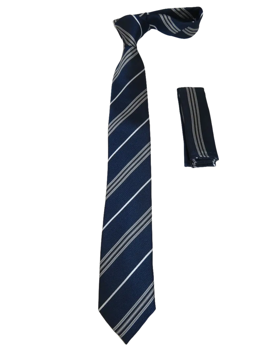 Mens Narrow Tie/Hankie Set Woven Vito Rofolo VTR-101 Navy White Stripe