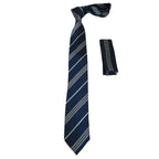 Mens Narrow Tie/Hankie Set Woven Vito Rofolo VTR-101 Navy White Stripe