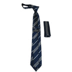 Mens Narrow Tie/Hankie Set Woven Vito Rofolo VTR-101 Navy White Stripe
