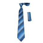 Mens Narrow Tie/Hankie Set Woven Vito Rofolo VTR-103 Blue Pique Stripe