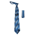 Mens Narrow Tie/Hankie Set Woven Vito Rofolo VTR-103 Blue Pique Stripe