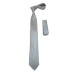 Mens Narrow Tie/Hankie Set Woven Vito Rofolo VTR-104 Silver Gray Paisley