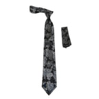 Mens Narrow Tie/Hankie Set Woven Vito Rofolo VTR-109 Black White Paisley