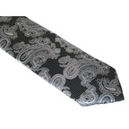 Mens Narrow Tie/Hankie Set Woven Vito Rofolo VTR-109 Black White Paisley