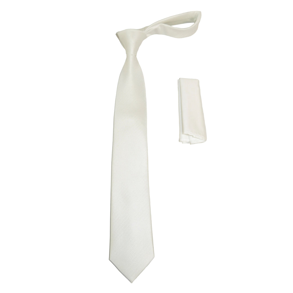 Mens Narrow Tie/Hankie Set Woven Vito Rofolo by J.Valintin VTR-112 White