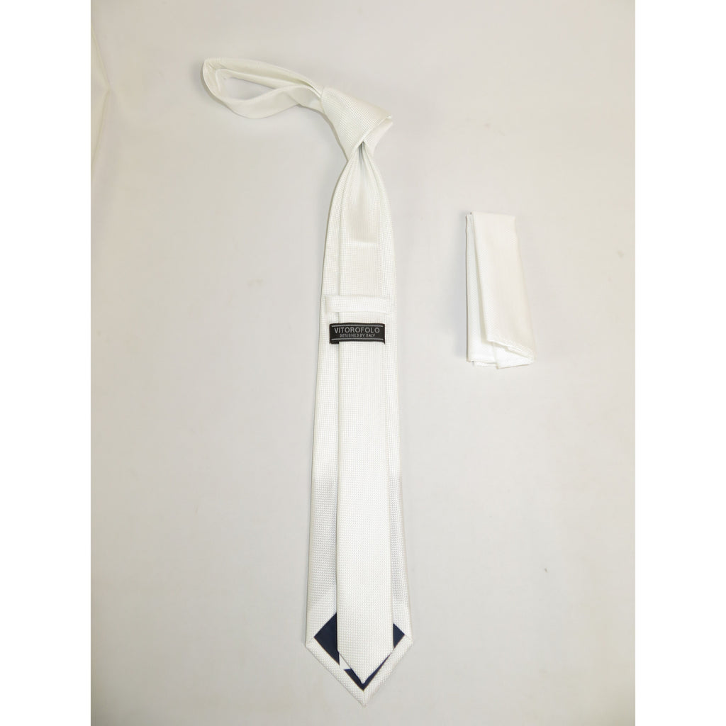 Mens Narrow Tie/Hankie Set Woven Vito Rofolo by J.Valintin VTR-112 White