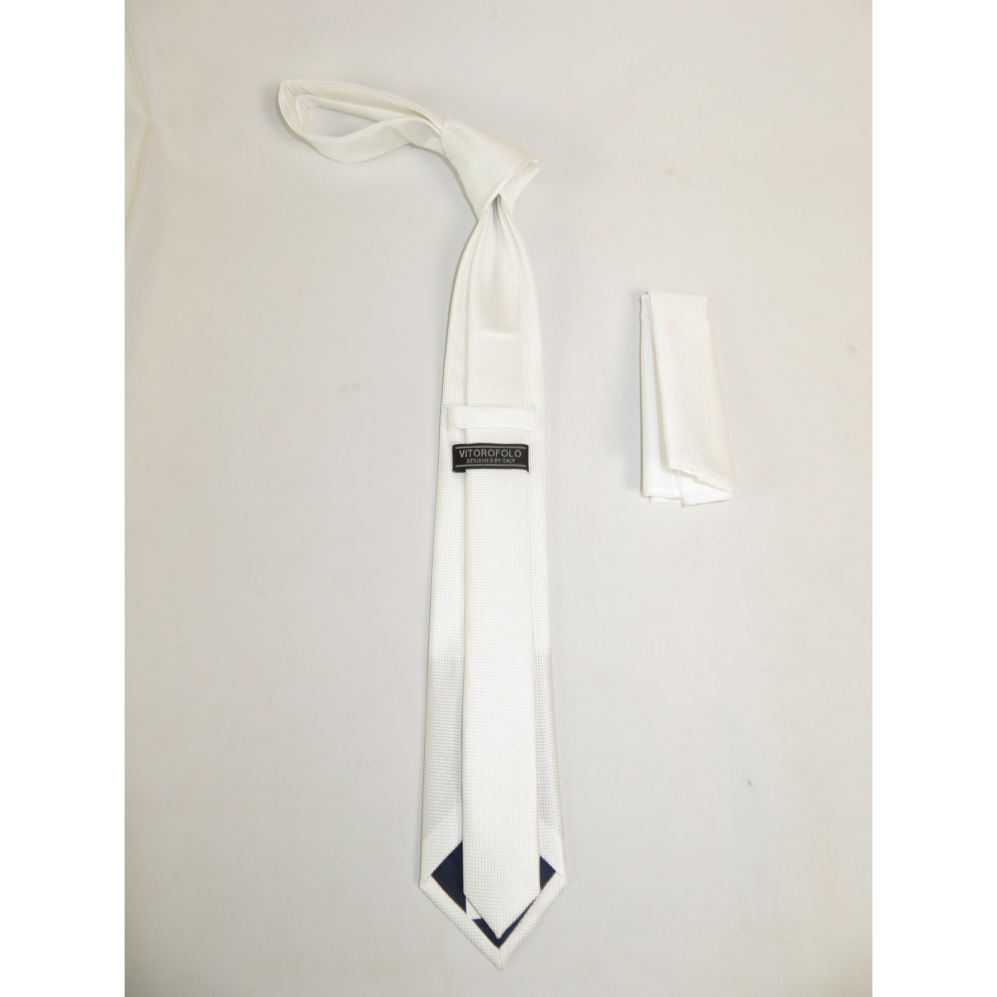 Mens Narrow Tie/Hankie Set Woven Vito Rofolo by J.Valintin VTR-112 White