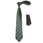 Mens Narrow Tie/Hankie Set Woven Vito Rofolo by J.Valintin VTR-114 Green Stripe