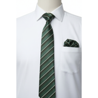 Mens Narrow Tie/Hankie Set Woven Vito Rofolo by J.Valintin VTR-114 Green Stripe