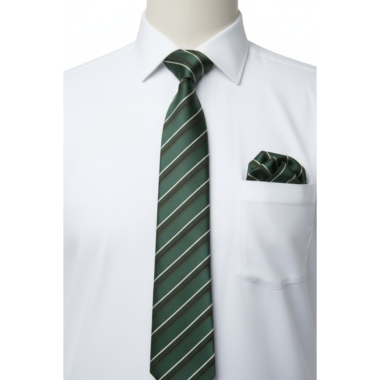 Mens Narrow Tie/Hankie Set Woven Vito Rofolo by J.Valintin VTR-114 Green Stripe