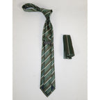 Mens Narrow Tie/Hankie Set Woven Vito Rofolo by J.Valintin VTR-114 Green Stripe