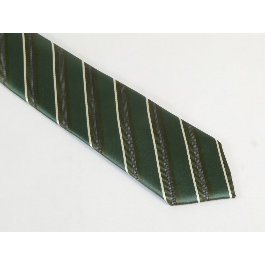 Mens Narrow Tie/Hankie Set Woven Vito Rofolo by J.Valintin VTR-114 Green Stripe