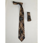 Mens Narrow Tie/Hankie Set Woven Vito Rofolo by J.Valintin VTR-116 Brown Plaid