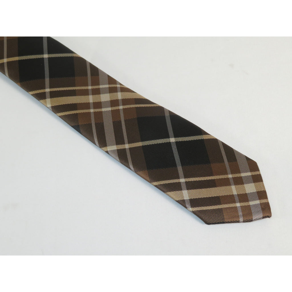 Mens Narrow Tie/Hankie Set Woven Vito Rofolo by J.Valintin VTR-116 Brown Plaid
