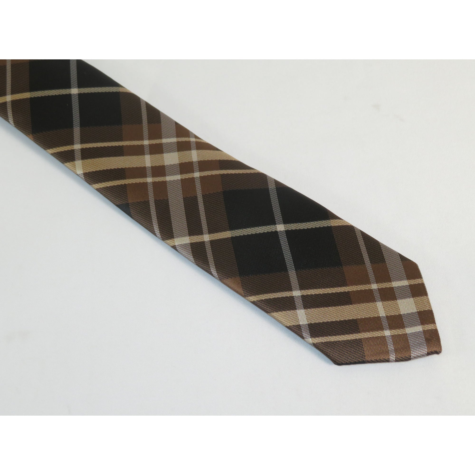 Mens Narrow Tie/Hankie Set Woven Vito Rofolo by J.Valintin VTR-116 Brown Plaid