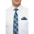 Mens Narrow Tie/Hankie Set Woven Vito Rofolo by J.Valintin VTR-117 Blue Plaid