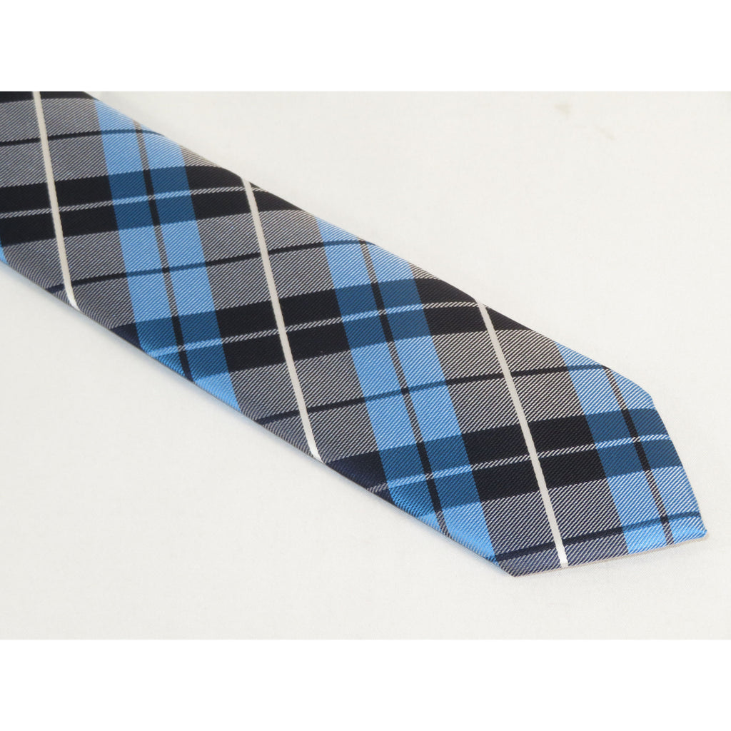 Mens Narrow Tie/Hankie Set Woven Vito Rofolo by J.Valintin VTR-117 Blue Plaid