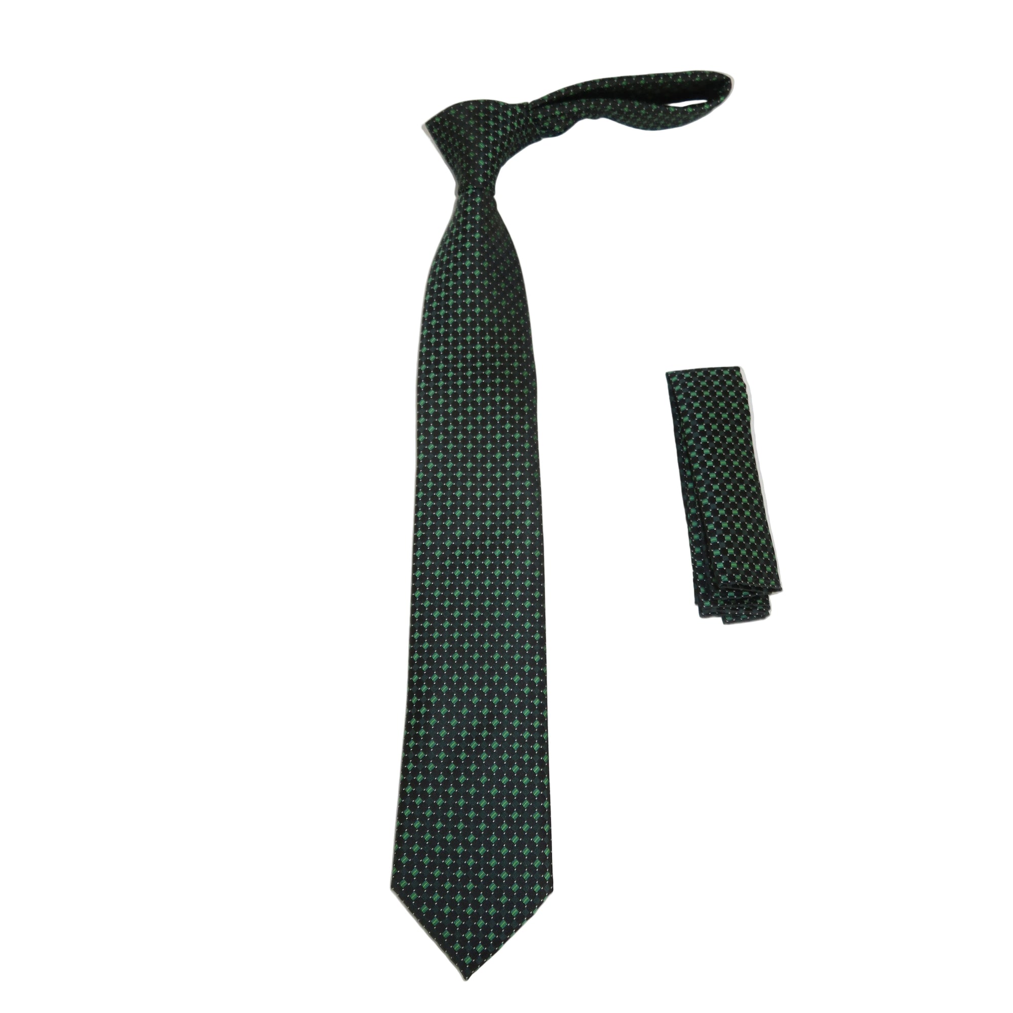 Mens Narrow Tie/Hankie Set Woven Vito Rofolo by J.Valintin VTR-118 Green Checks