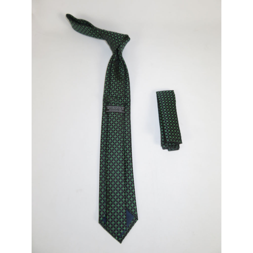 Mens Narrow Tie/Hankie Set Woven Vito Rofolo by J.Valintin VTR-118 Green Checks