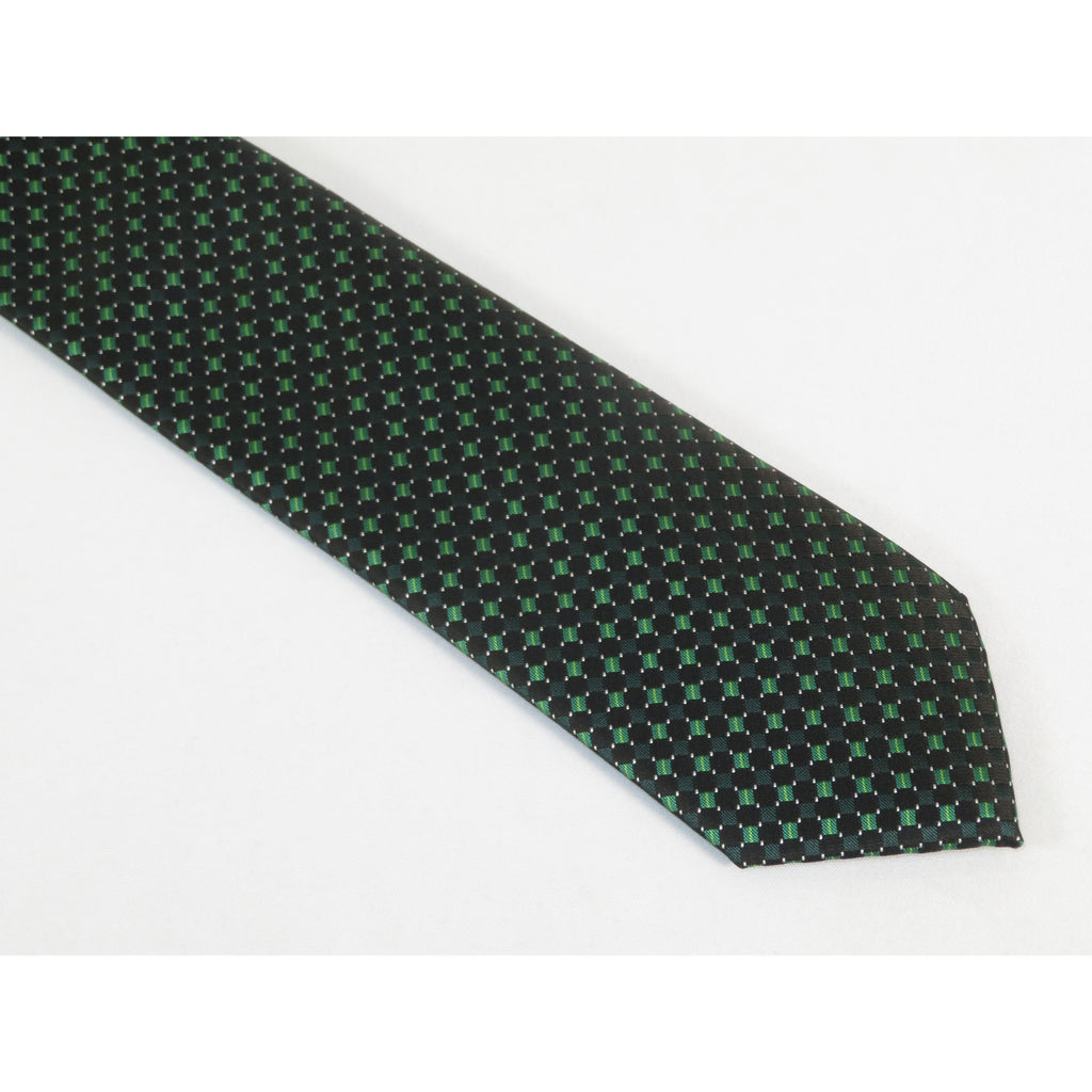 Mens Narrow Tie/Hankie Set Woven Vito Rofolo by J.Valintin VTR-118 Green Checks