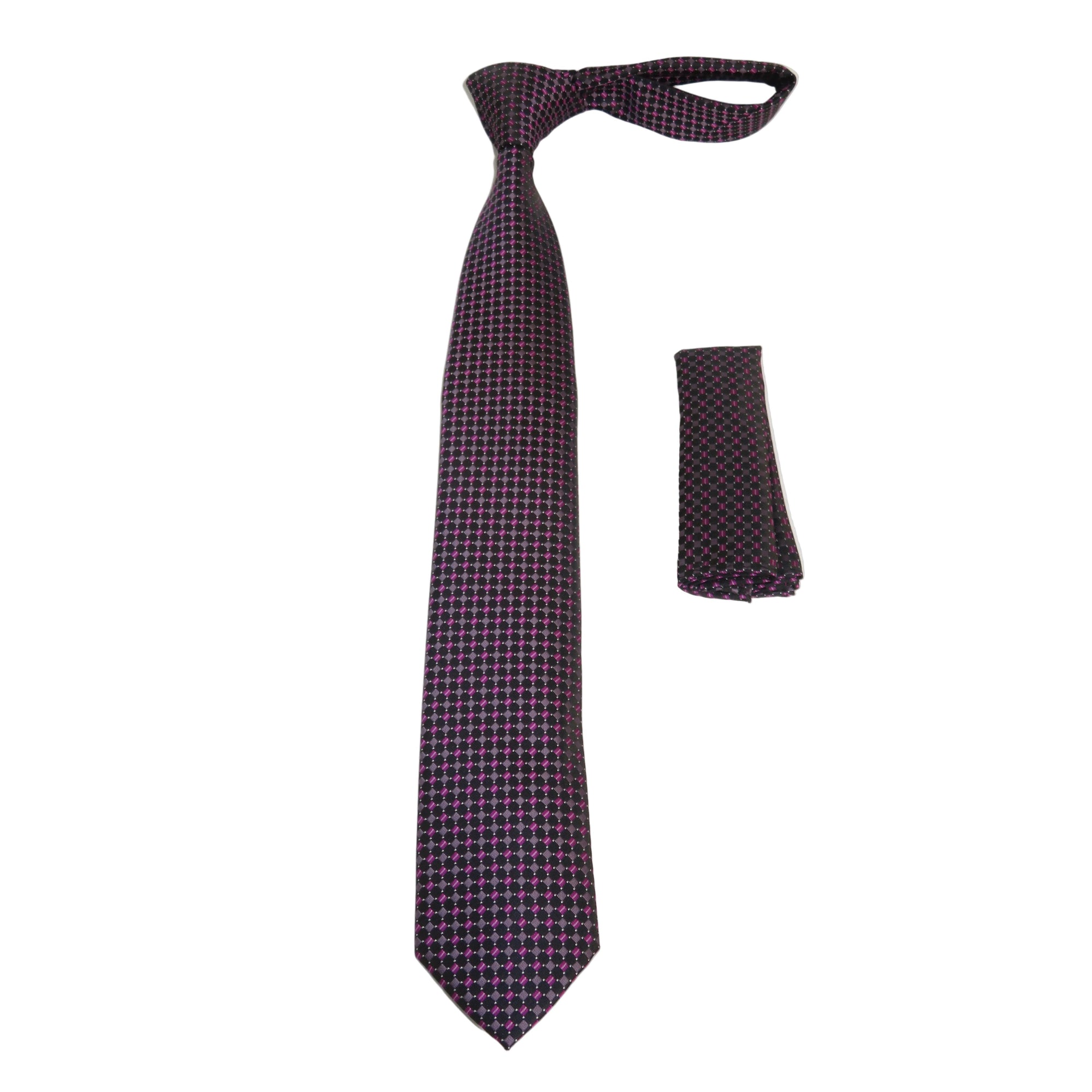 Mens Narrow Tie/Hankie Set Woven Vito Rofolo by J.Valintin VTR-119 Pink Dots