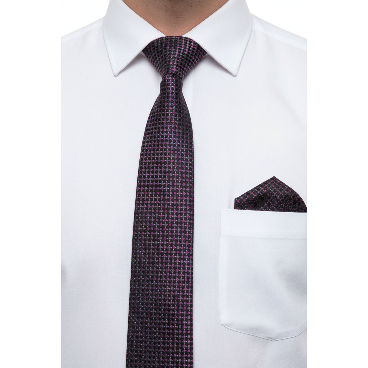 Mens Narrow Tie/Hankie Set Woven Vito Rofolo by J.Valintin VTR-119 Pink Dots