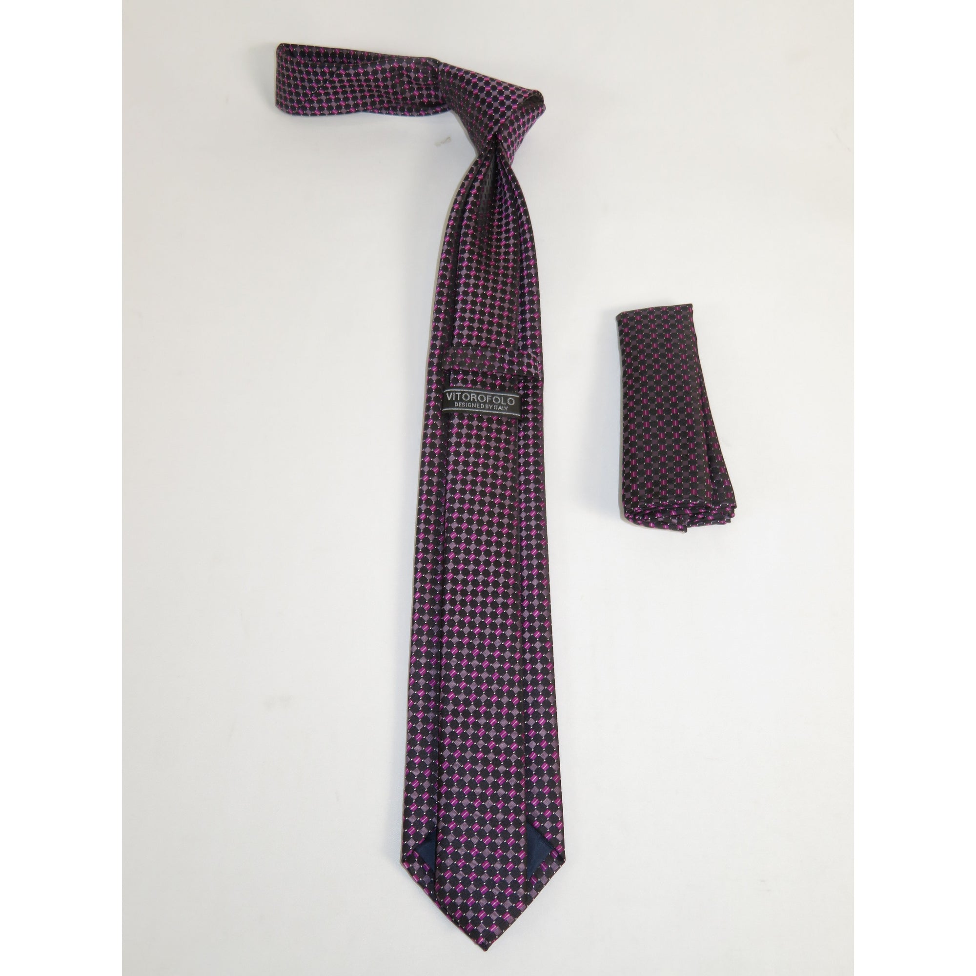 Mens Narrow Tie/Hankie Set Woven Vito Rofolo by J.Valintin VTR-119 Pink Dots