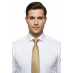 Mens Narrow Tie/Hankie Set Woven Vito Rofolo by J.Valintin VTR-120 Beige Circles
