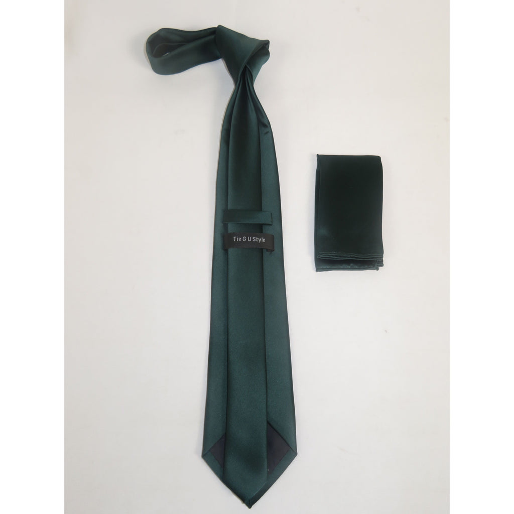 Mens Narrow Tie/Hankie Set Satin Vito Rofolo by J.Valintin VTR-123 Solid Green