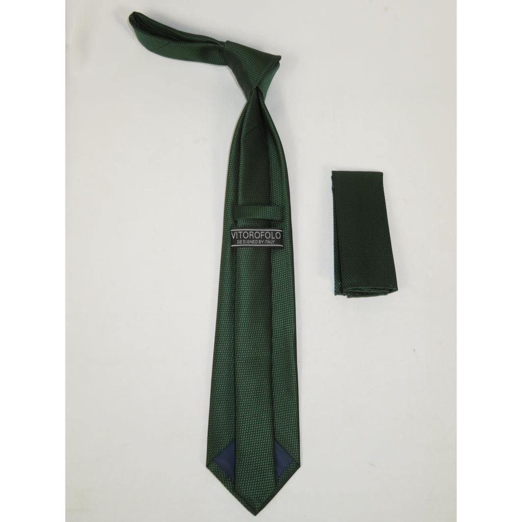 Mens Tie/Hankie Set Woven Silky Vito Rofolo by J.Valintin VTR-124 Green Pin Dot