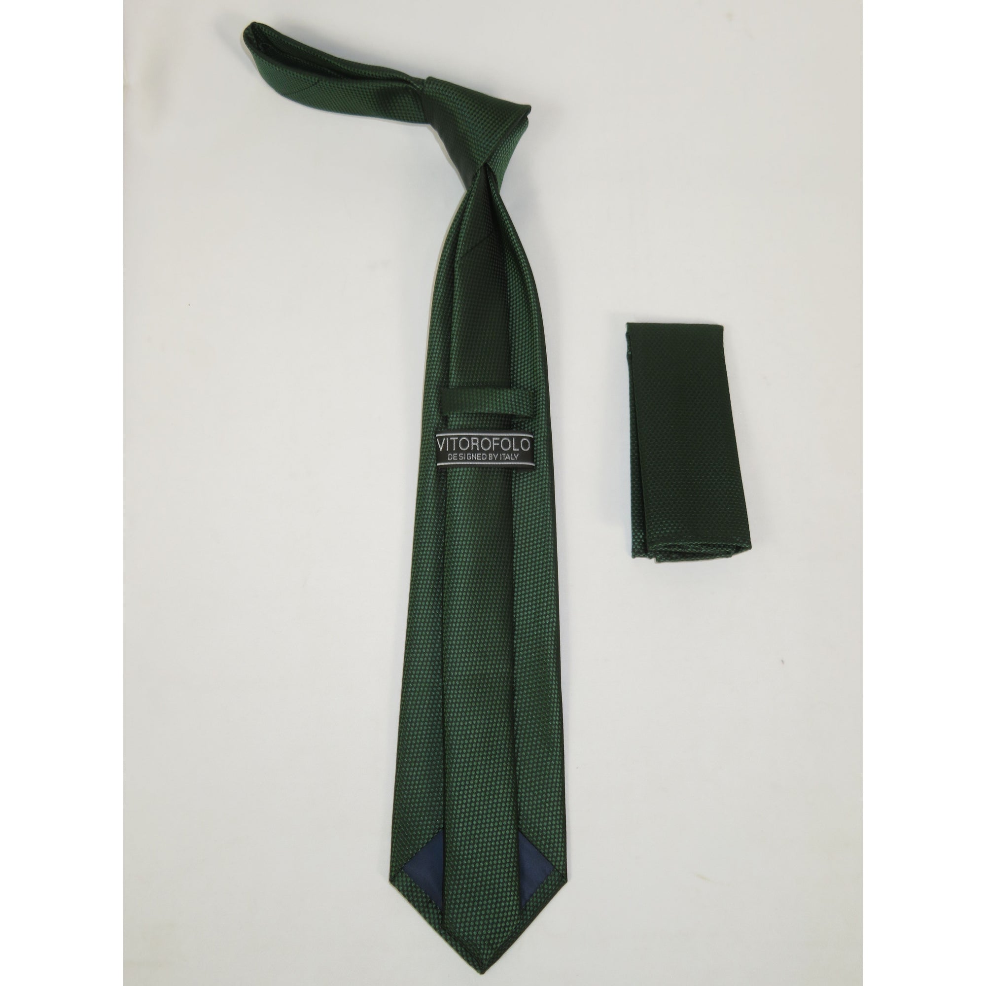 Mens Tie/Hankie Set Woven Silky Vito Rofolo by J.Valintin VTR-124 Green Pin Dot