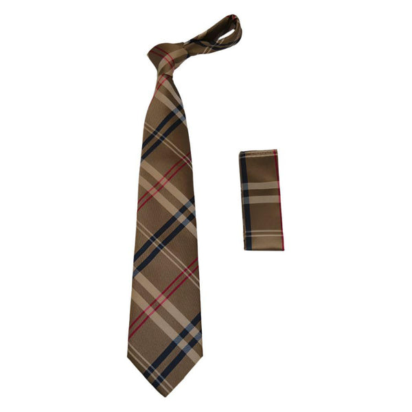 Men's Tie/Hankie Microfiber Silky Vito Rofolo By J.Valintin VTR-87 Brown Plaid