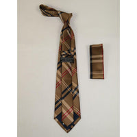 Men's Tie/Hankie Microfiber Silky Vito Rofolo By J.Valintin VTR-87 Brown Plaid