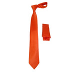 Mens Narrow Tie/Hankie Set Satin Silky Vito Rofolo VTR-93 Solid Orange