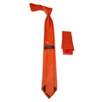 Mens Narrow Tie/Hankie Set Satin Silky Vito Rofolo VTR-93 Solid Orange