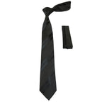 Mens Narrow Tie/Hankie Set Microfiber Silky Vito Rofolo VTR-97 Black Shadow