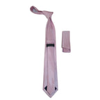 Mens Narrow Tie/Hankie Set Microfiber Silky Vito Rofolo VTR-98 Pink Dots