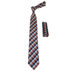 Mens Narrow Tie/Hankie Set Woven Vito Rofolo VTR-100 Rust Navy Checker