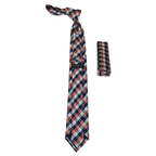 Mens Narrow Tie/Hankie Set Woven Vito Rofolo VTR-100 Rust Navy Checker