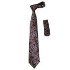 Mens Narrow Tie/Hankie Set Woven Vito Rofolo VTR-111 Wine Tan Paisley