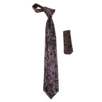 Mens Narrow Tie/Hankie Set Woven Vito Rofolo VTR-111 Wine Tan Paisley