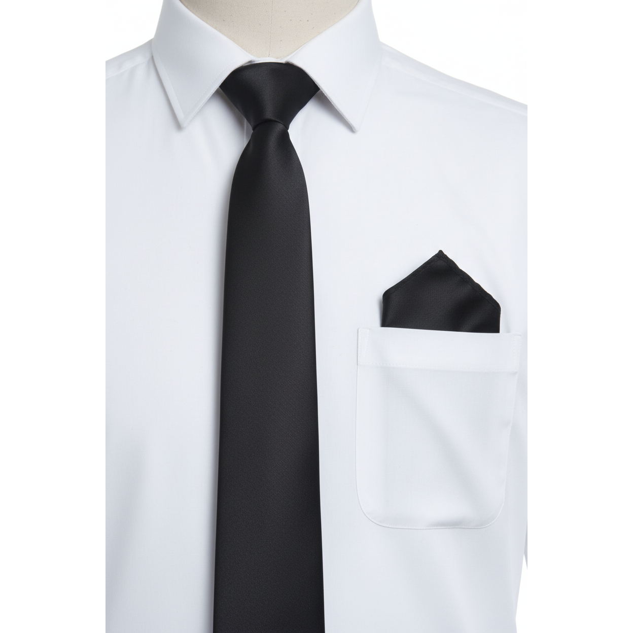 Mens Skinny Tie/Hankie Set Satin Vito Rofolo by J.Valintin VTR-122 Solid Black